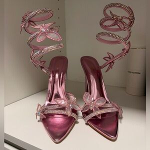 Pink Rhinestone Embellished Heels